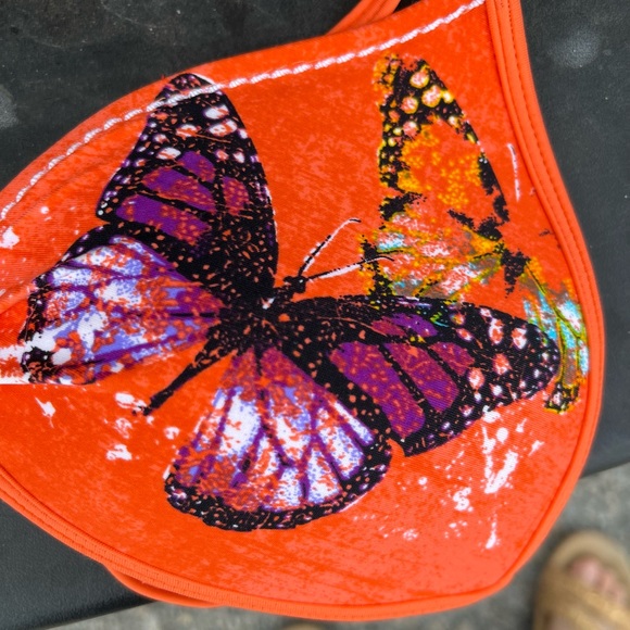 BLODY GLOVE ORANGE BUTTERFLY BIKINI TOP SZ XS - Picture 2 of 7
